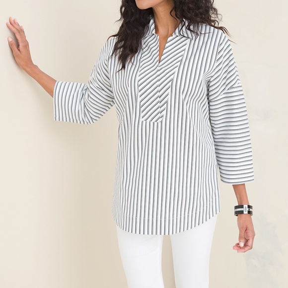 Chico’s Dolman Double Stripe Poplin Top NEW! - Picture 1 of 11